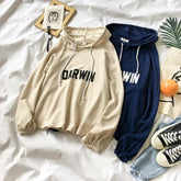 Sudadera con capucha de manga larga de algodón de la escuela Darwin en azul y beige